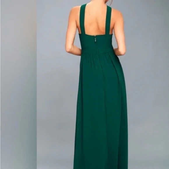 Lulu's Deep Green Halter Maxi Dress Wedding Guest Dress - Picture 2 of 5